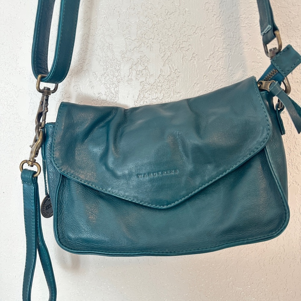 Wanderers Travel Co. Teal Full Grain Leather Crossbody Shoulder Purse Satchel